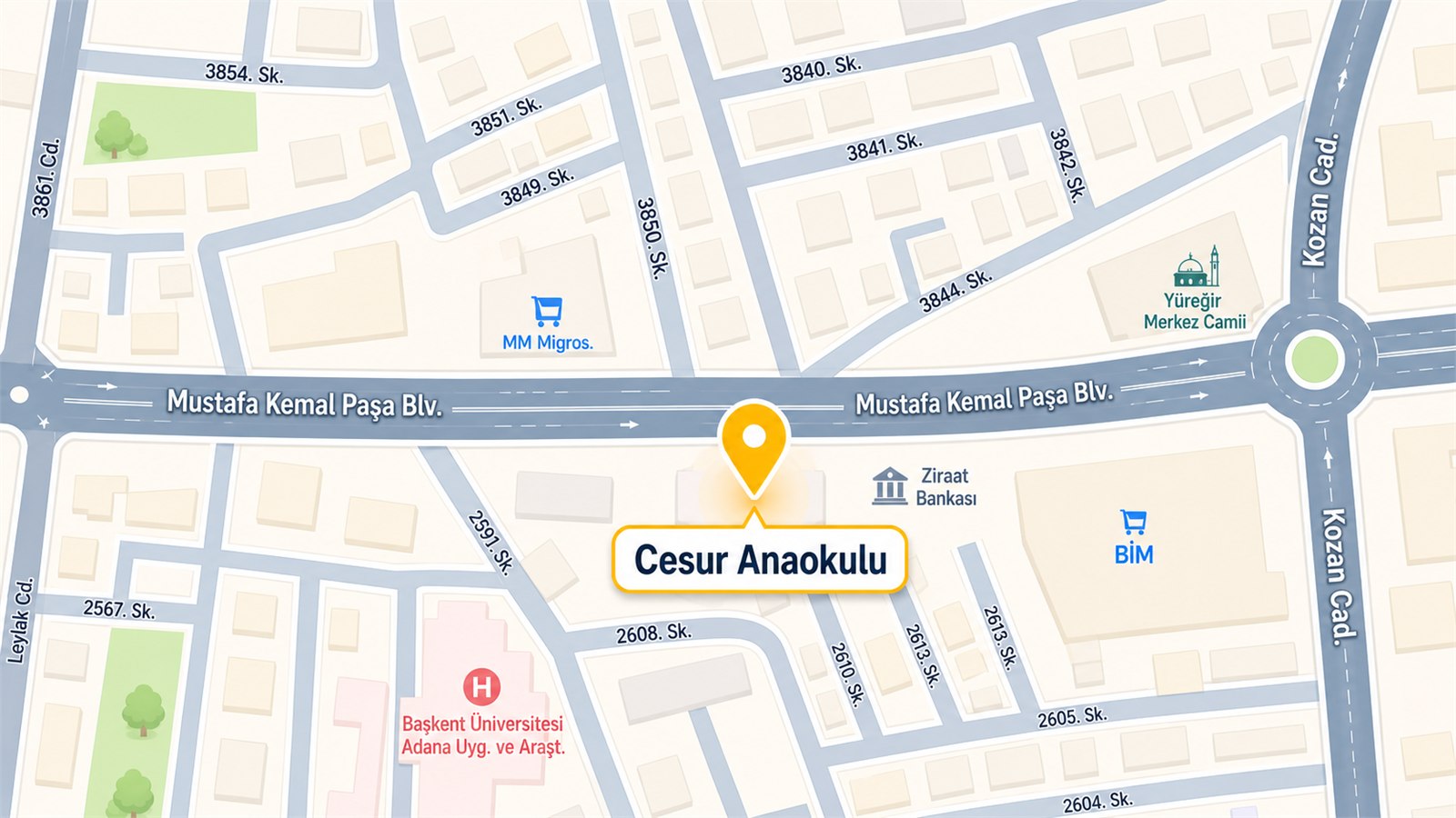 Cesur Anaokulu Yüreğir Adana konum haritası